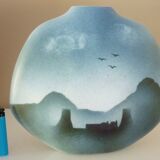 Lens vase designed by Yves Mohy, glazed ceramic by Virebent, 1970s