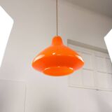 Mid-Century Italian Orange Glass and Brass Pendant Lamp