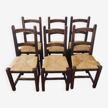 6 vintage brutalist chairs 1950/60 in oak