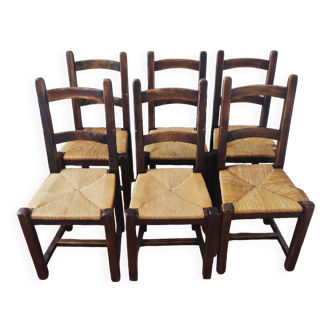 6 vintage brutalist chairs 1950/60 in oak