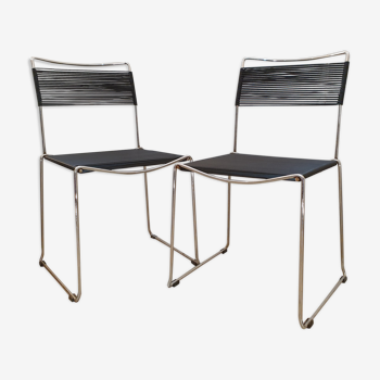 Pair of spaghetti chairs stainless steel and black scoubidou Giondomenico Belotti