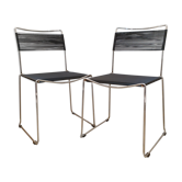 Pair of spaghetti chairs stainless steel and black scoubidou Giondomenico Belotti