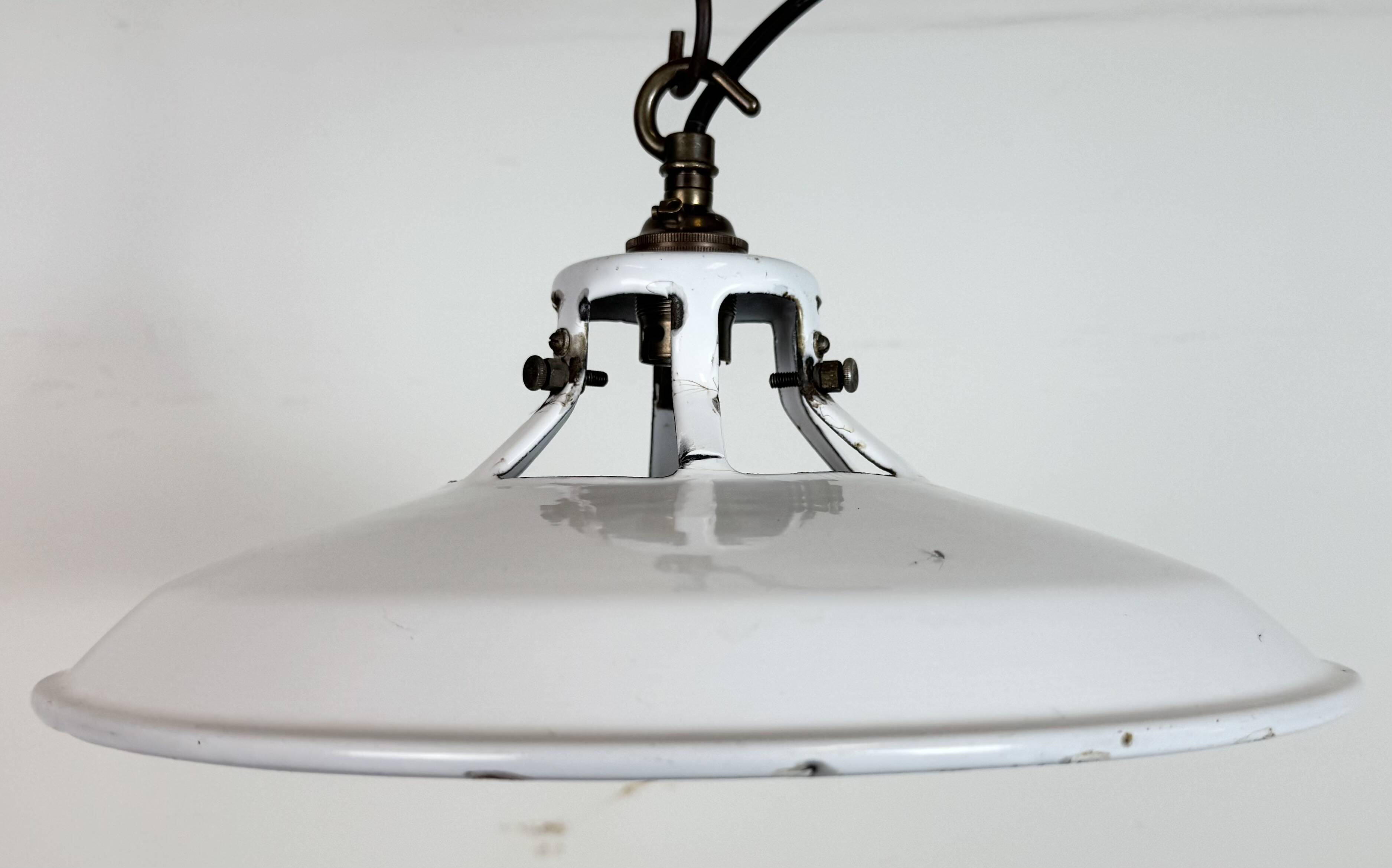 Industrial White Enamel Factory Pendant Lamp, 1960s