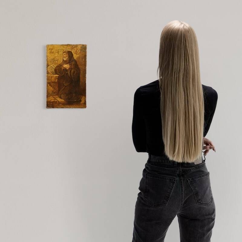 Antique Italian painting Saint Francis of Paola from the 17th century