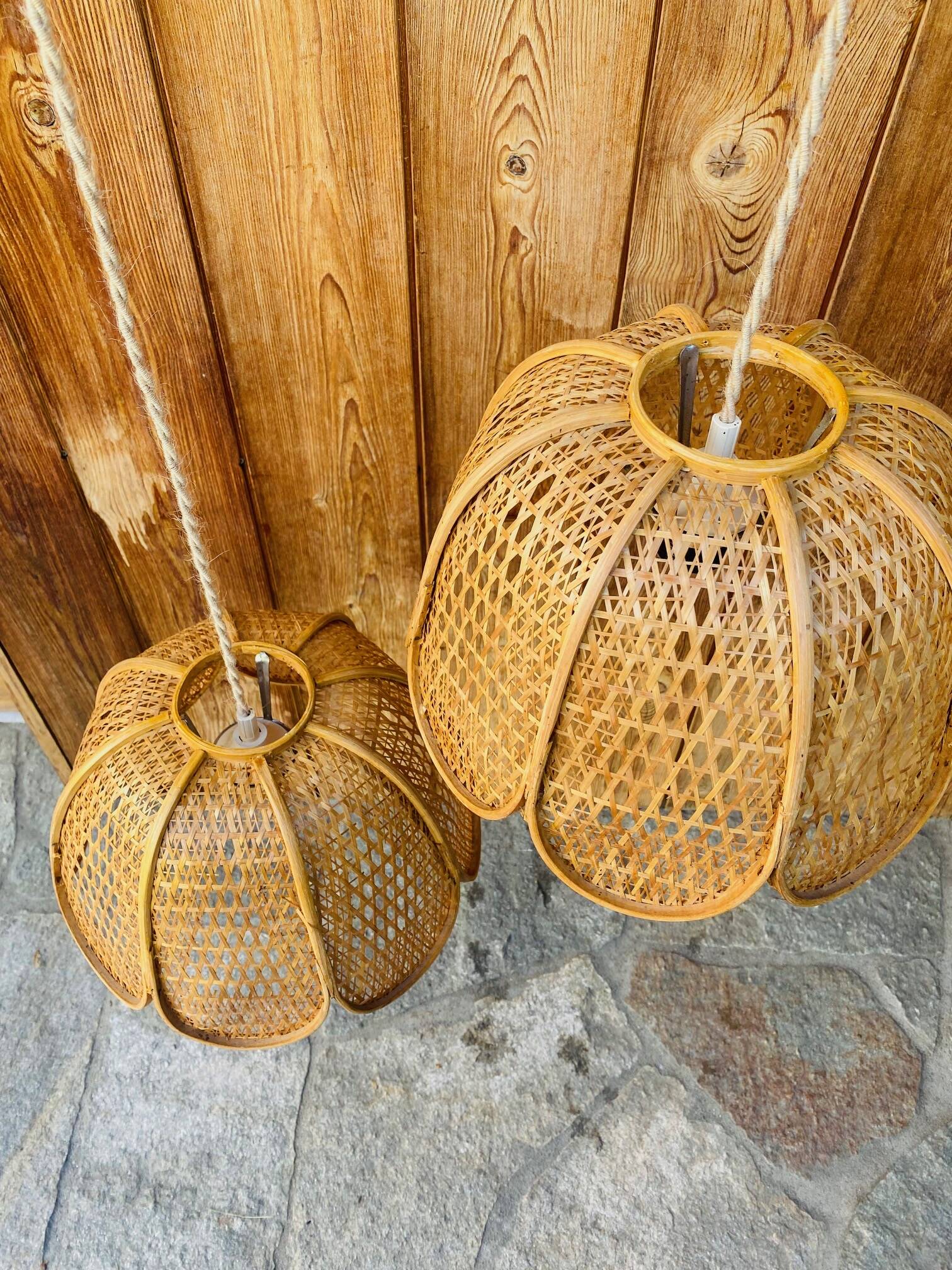 Paire de Suspension en rotin vintage