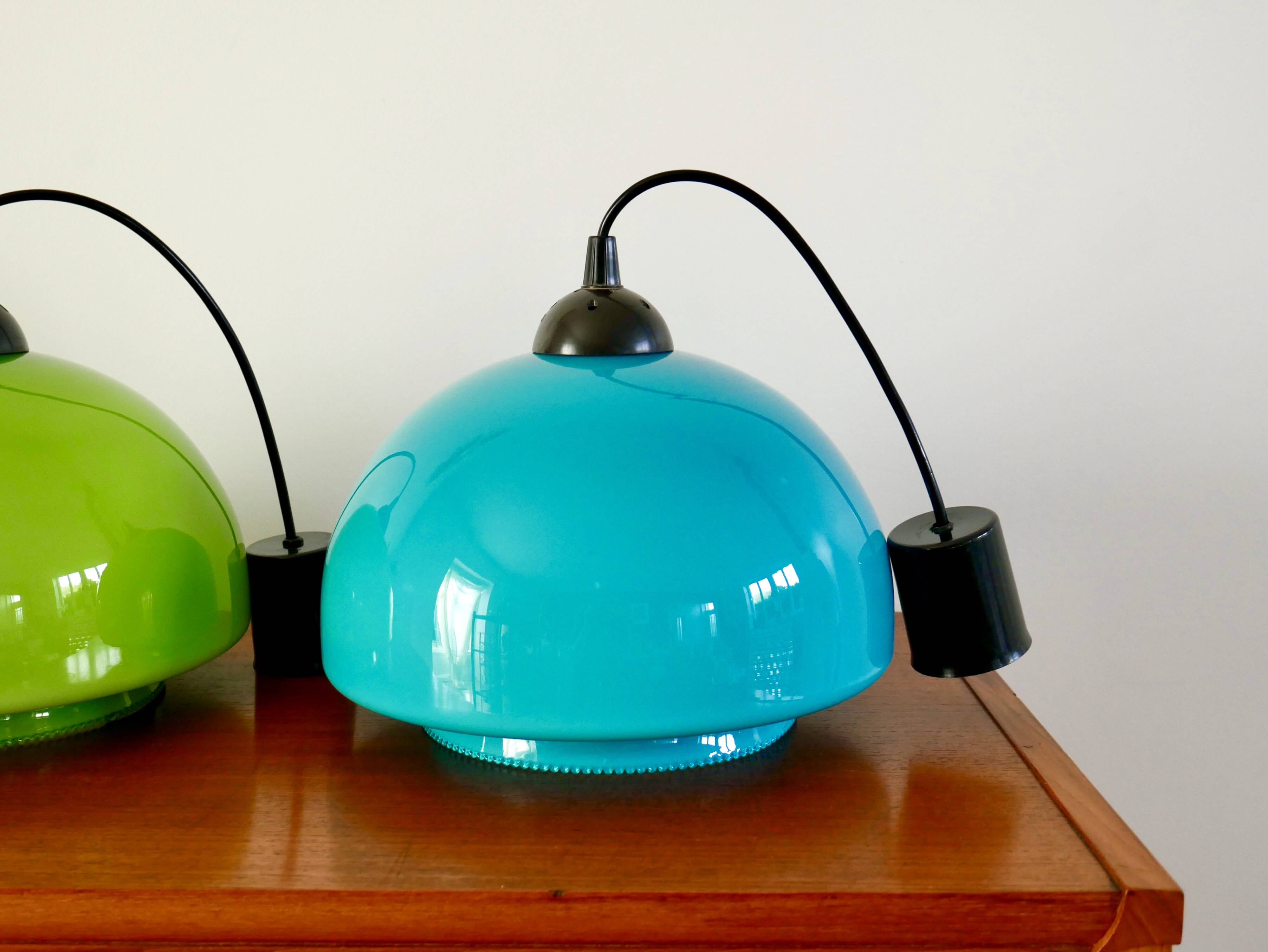 Suspension in blue opaline mushroom design 60s-70s