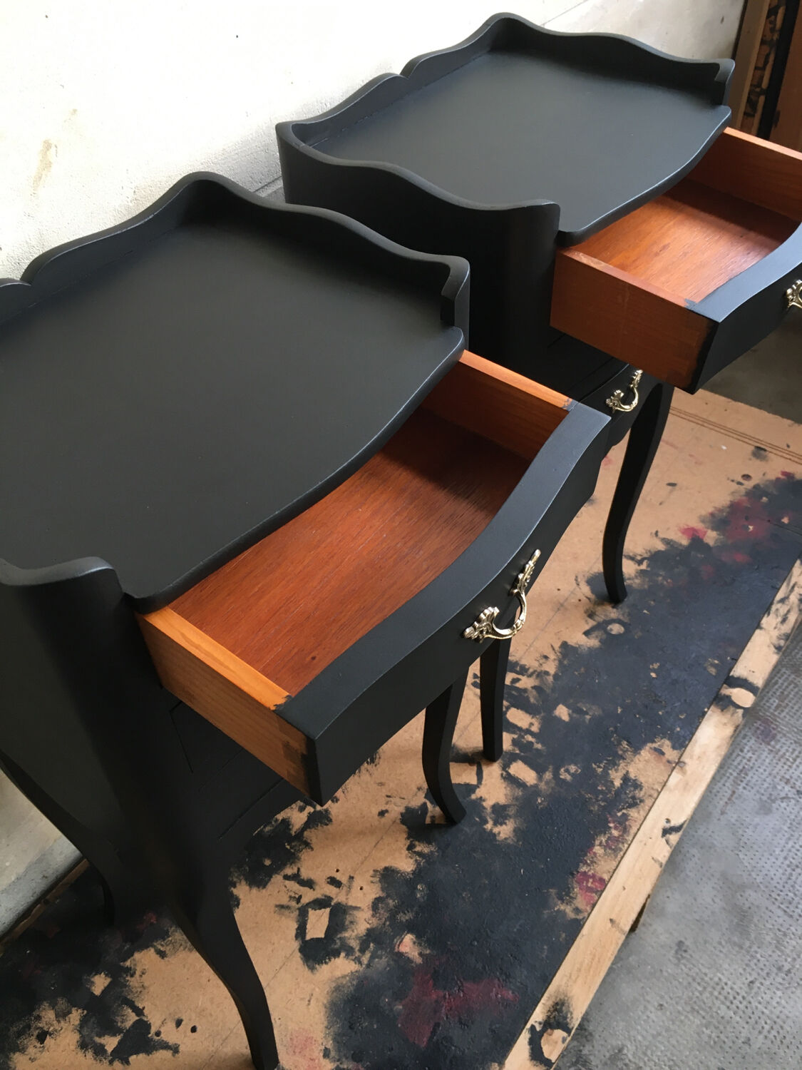 Vintage black revamped bedside tables