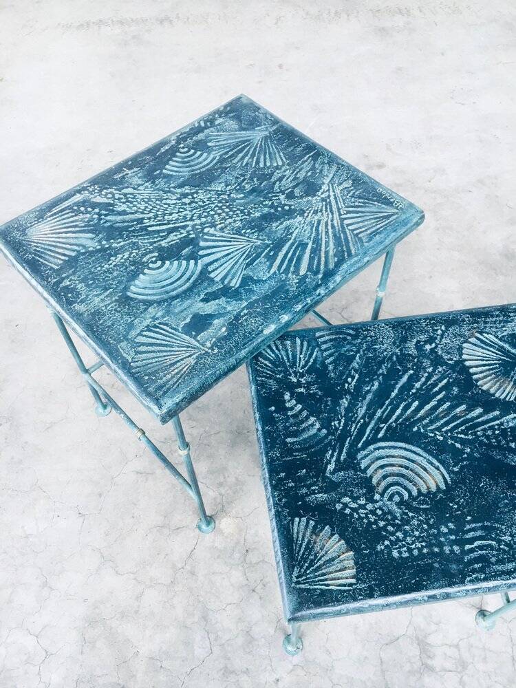 Postmodern Handmade Nesting Table Set by J. Berdou, France, 1980s, Set of 2