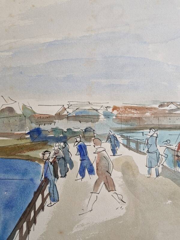 Henri Epstein (1891-1944) - Aquarelle sur papier - Port animé - Signée