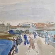 Henri Epstein (1891-1944) - Watercolour on paper - Busy port - Signed