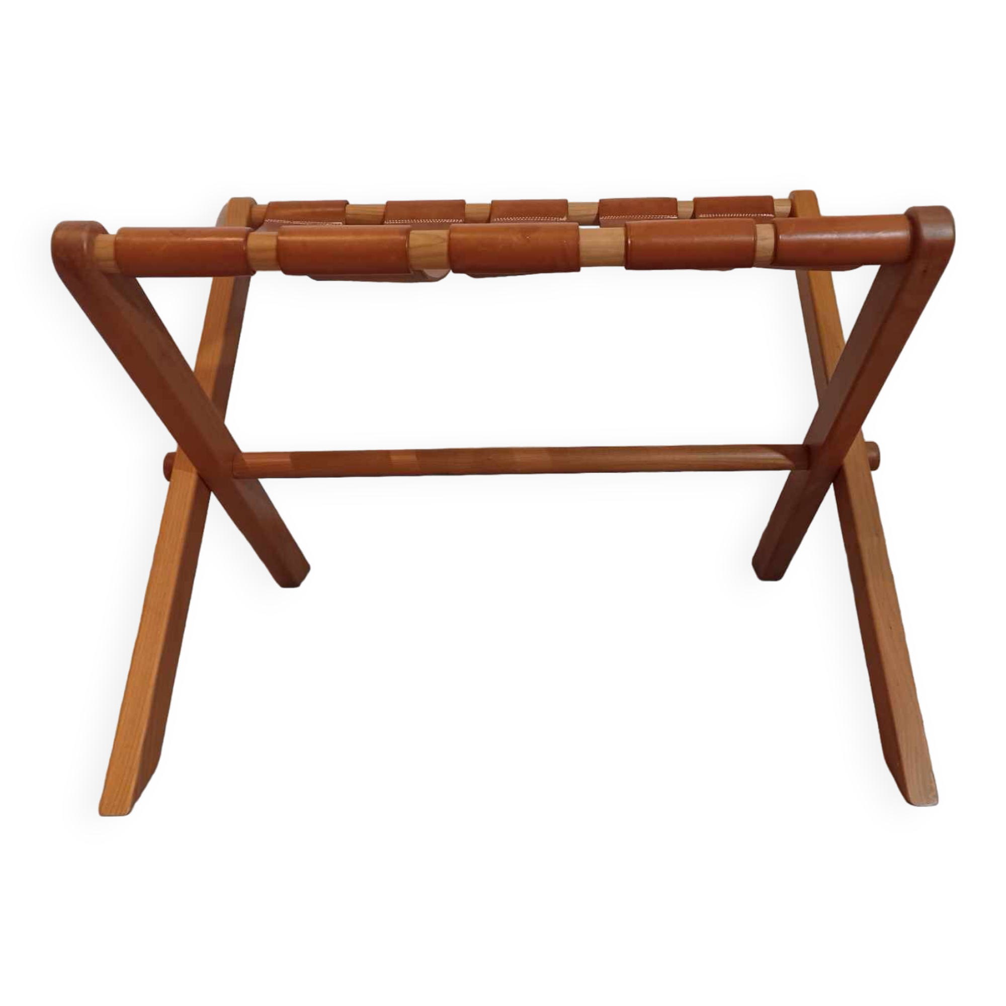 Hocker / Puff Leder & Holz années 1970