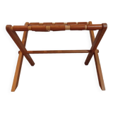 Hocker / Puff Leder & Holz années 1970