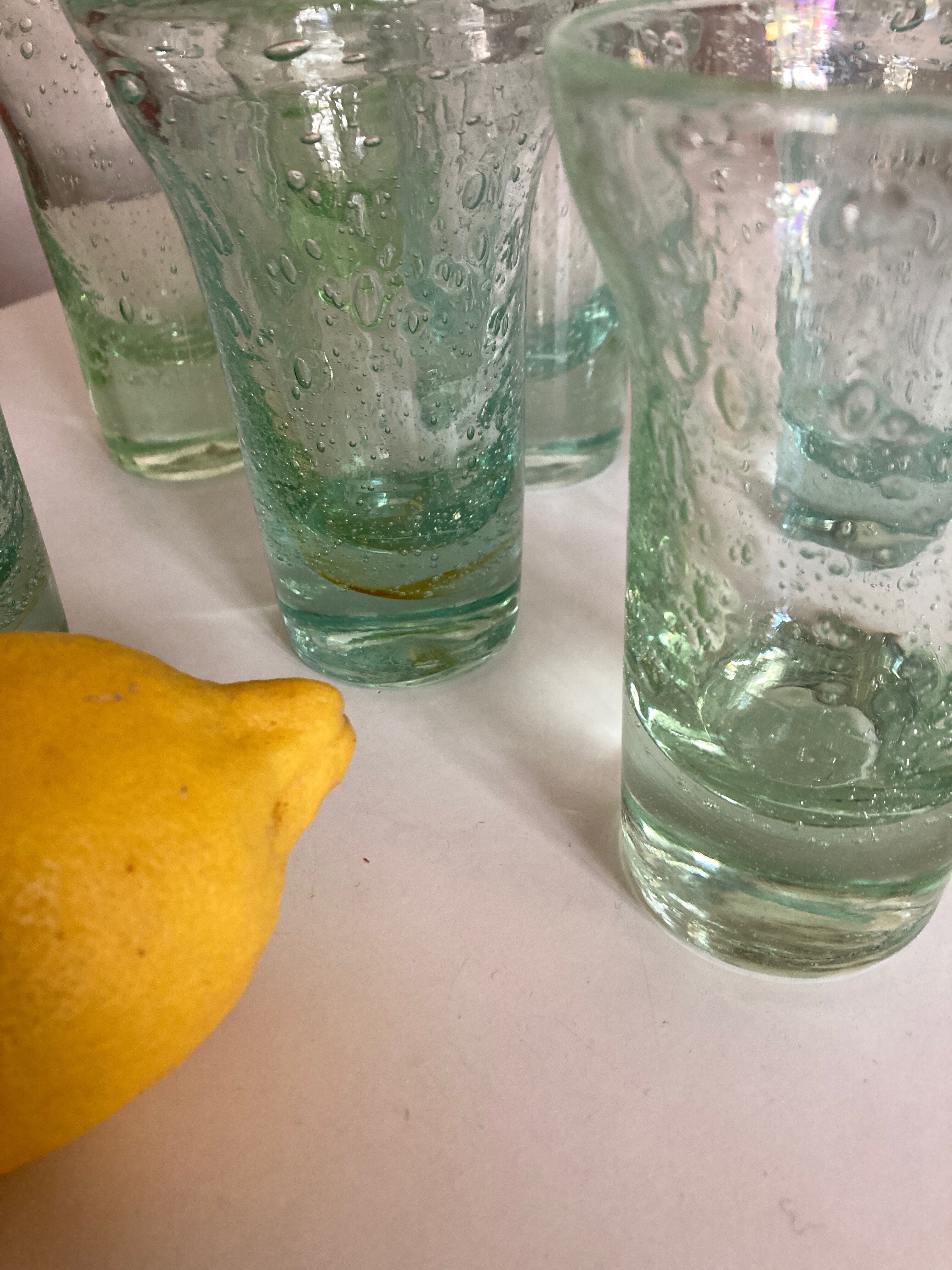 Set of 7 Biot cups in bubbled glass 1970