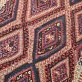 Kilim Ancien Fait Main en Laine Rouge et Bleu,Tapis Plat Vintage,165x231 Cm