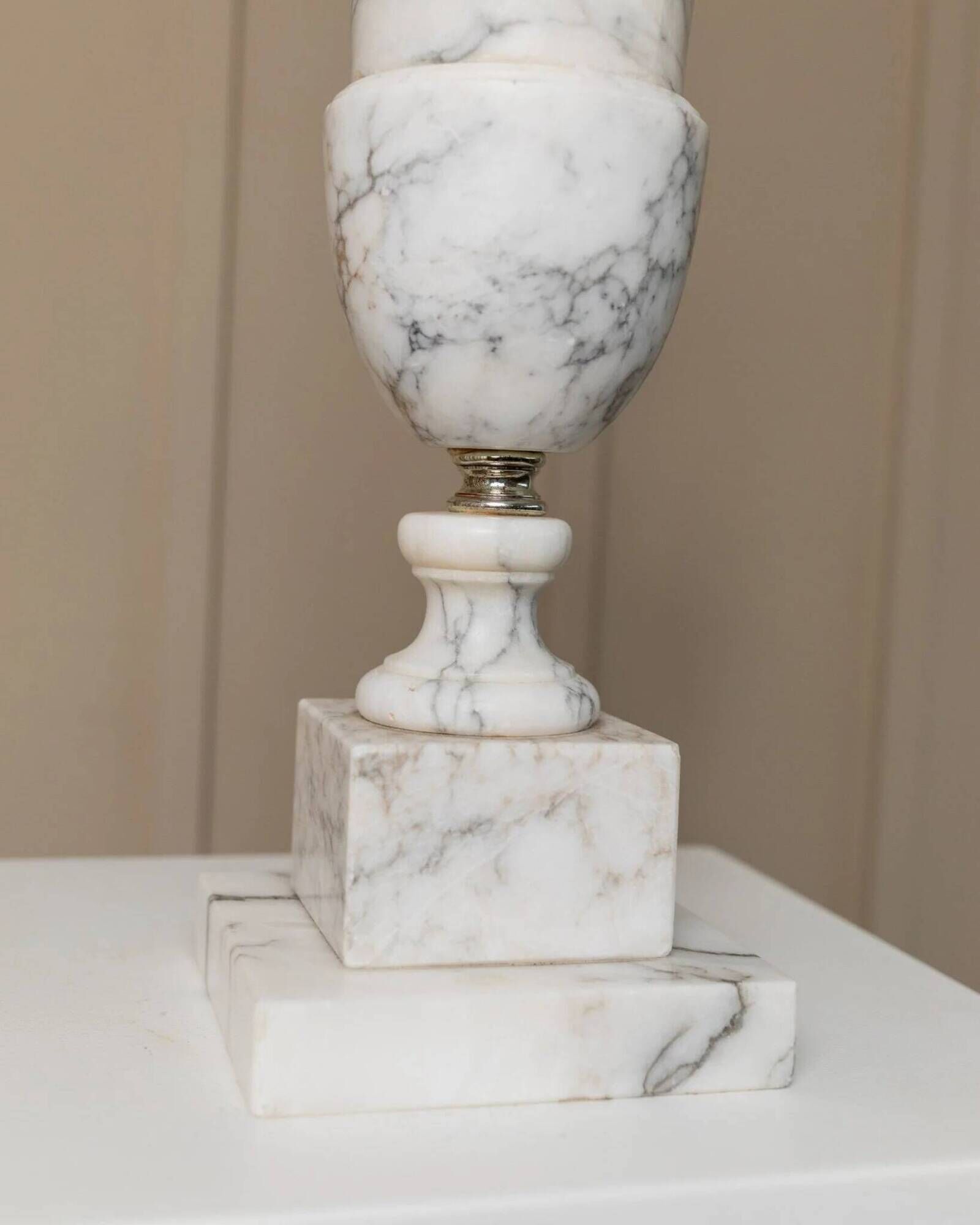 Vintage White Marble Table Lamp, Handmade Italian Modernist 1960s – Brass Accents