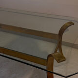 Gilt brass console table with glass top by Jacques Quinet