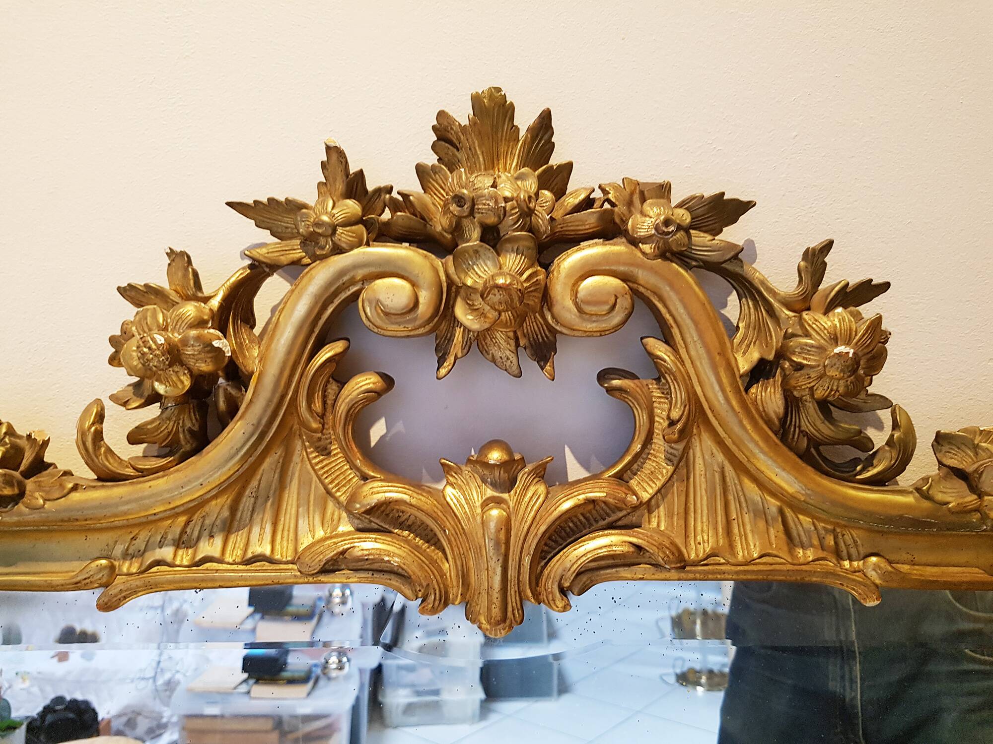 Large rectangular antique Louis XVI mirror for tabletop use.
