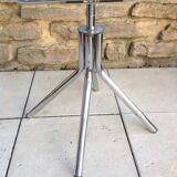 Swivel chair in chromed metal and skai brown years 60-70