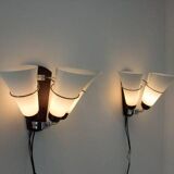 Pair of Minimalist Czechoslovakian Crystal Wall Lamps, 1970s