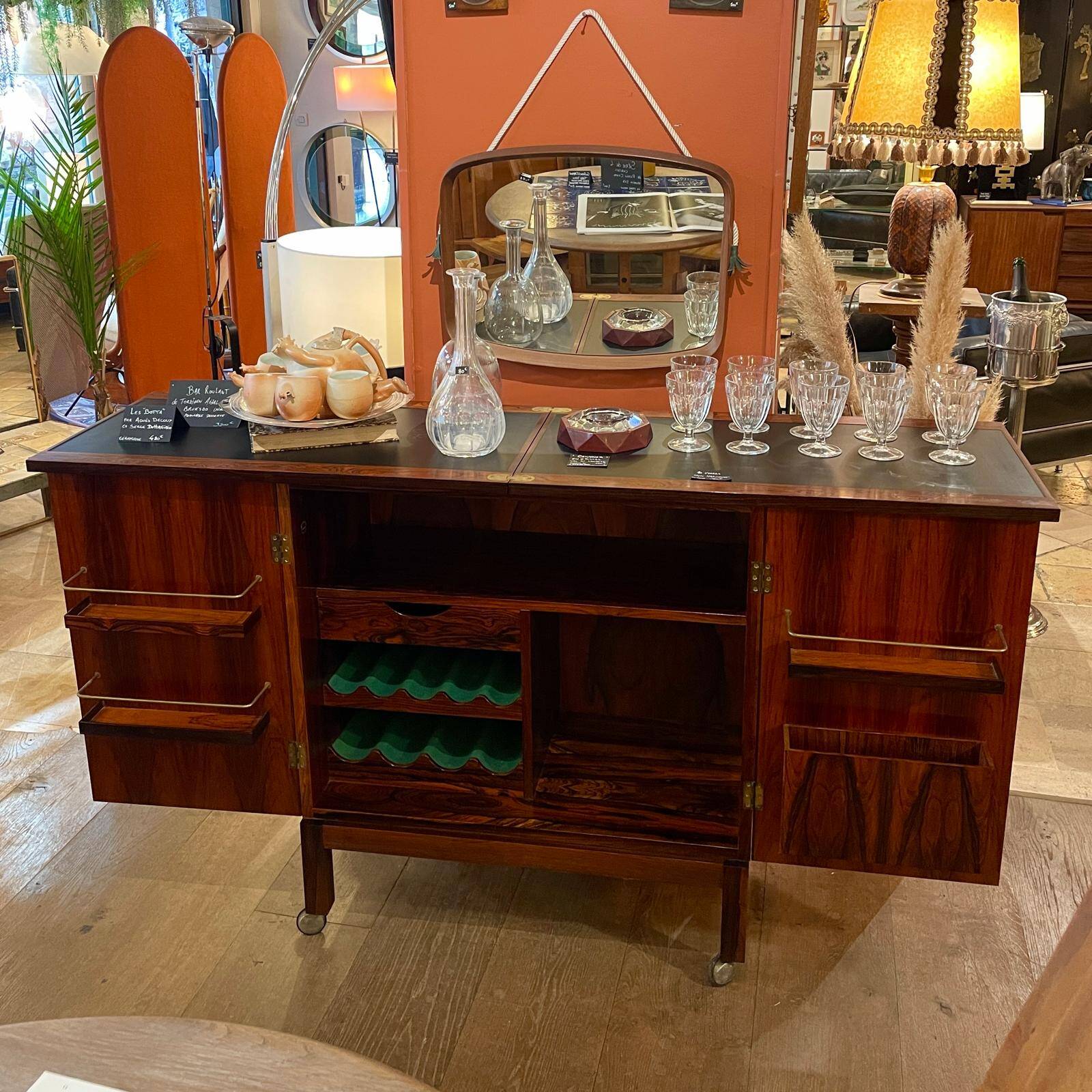 Rolling bar in Rio rosewood by Torbjorn Afdal for Bruksbo