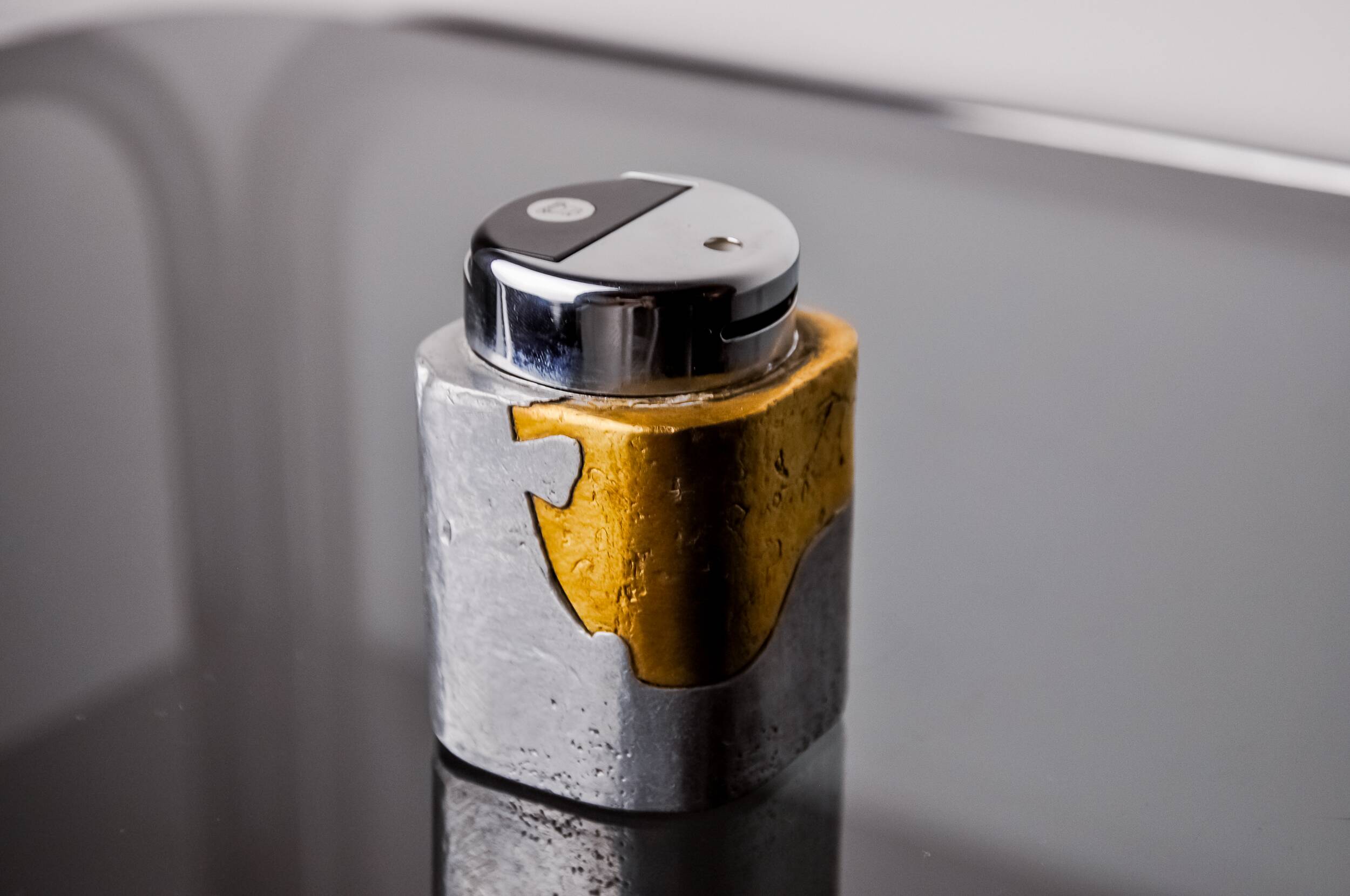 Brutalist lighter by Art3, Brass and aluminum, 1970, Spain