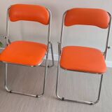 Vintage chrome folding chairs / orange leatherette Soudexvinyl