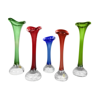 Ensemble coloré de cinq vases en verre des années 1970 par Bo Borgstrom pour l'ASEDA, Suède