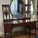 Louis XVI style dressing table – marquetry, oval mirror.