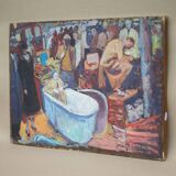Peinture signée Patrice Landauer, peinture vintage, peinture sur panneau de bois