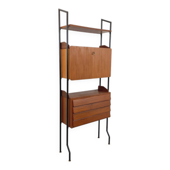 Vintage Italian modular shelf bookcase in teak and metal from the 60s