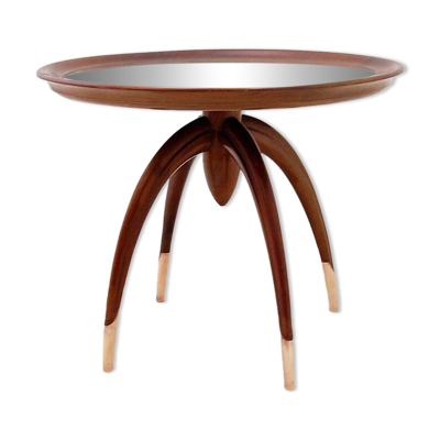Table d'appoint ronde Art déco en bois avec pieds courbés et pieds en laiton