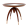 Round Art Deco side table in wood with curved legs and brass feet.