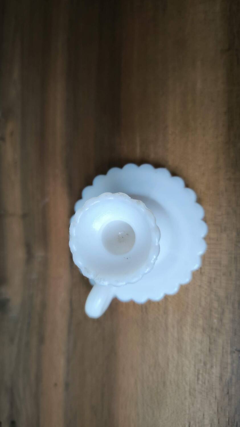 Vintage white opaline glass candle holder in cellar rat style