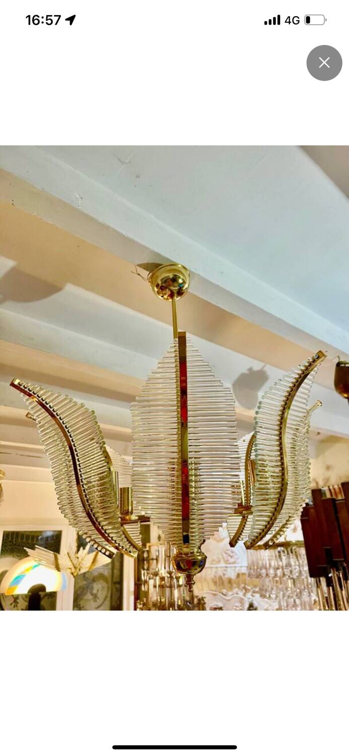 Venini Palm chandelier in glass and gilding, Italy 1980