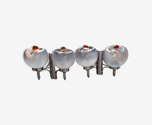 Paire d'appliques chromées et globes en Murano, année 70
