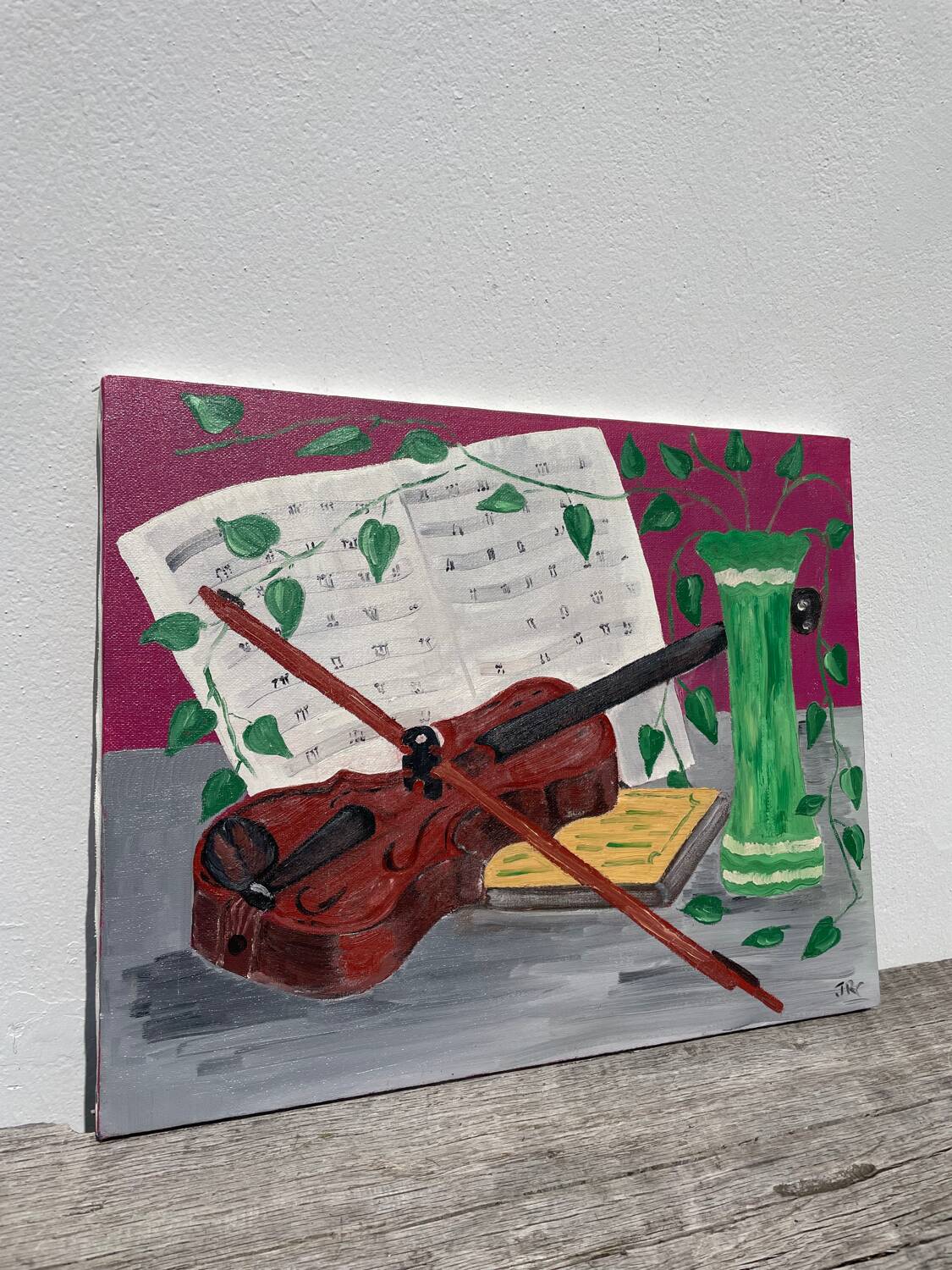 Still life with vase and violin