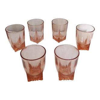 Set of 6 vintage old pink glasses