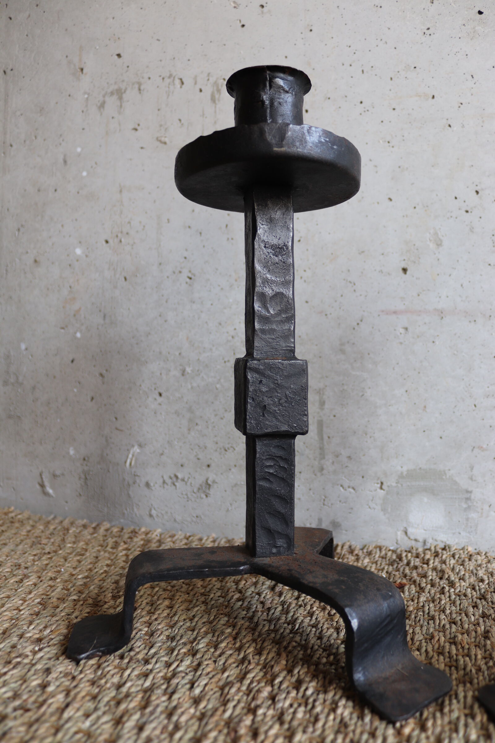 Pair of large brutalist cast iron candlesticks from the 50s