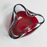 Asymmetrical ashtray murano red and transparent background 1960