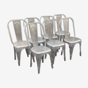 Série de 7 chaises en tôle perforée de style industrielle