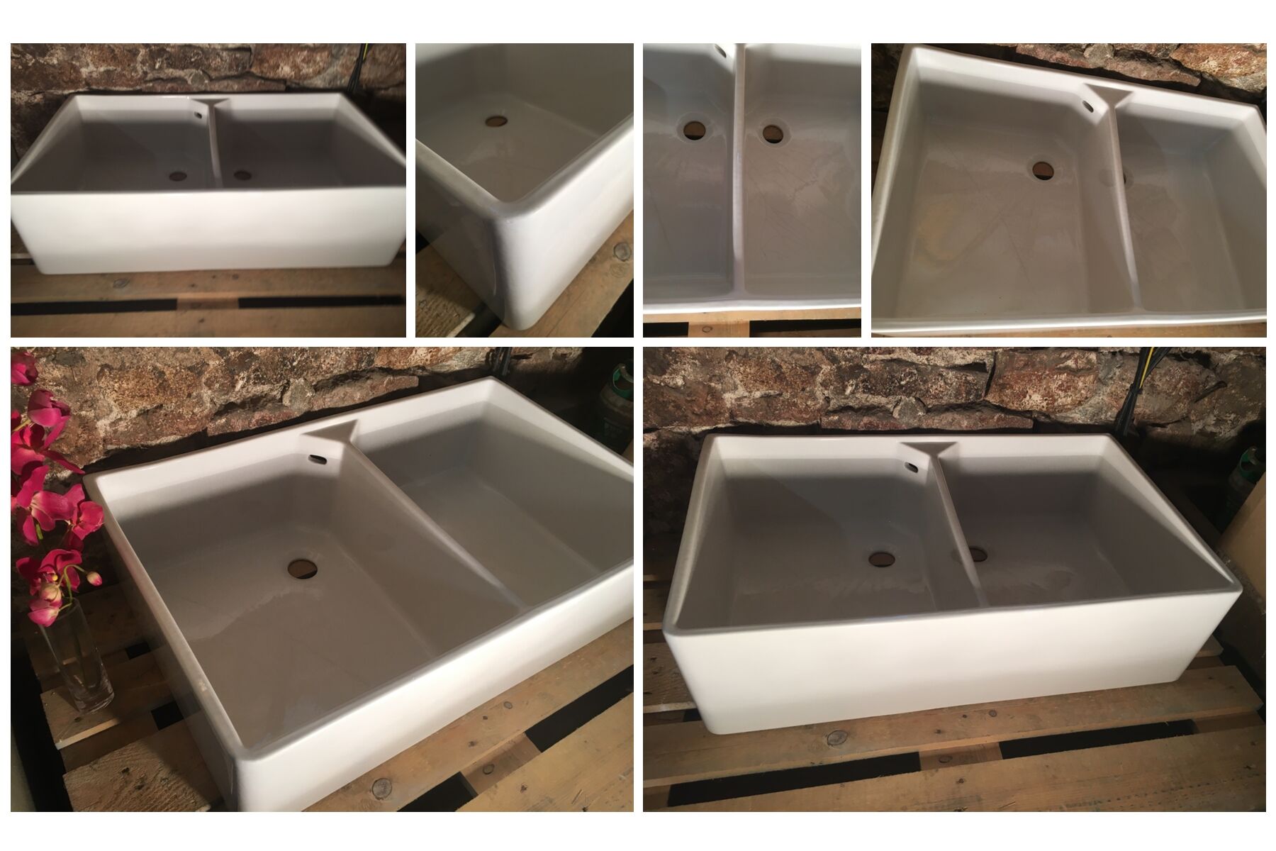 Enamelled stoneware double sink 40