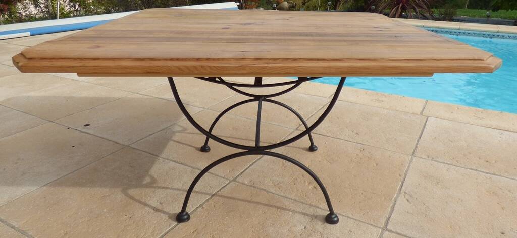Coffee table Large stylish solid wood top and wrought iron foot
