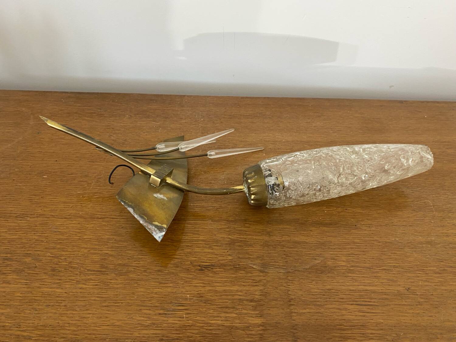 Antique wall lamp  brass + vintage glass tulip