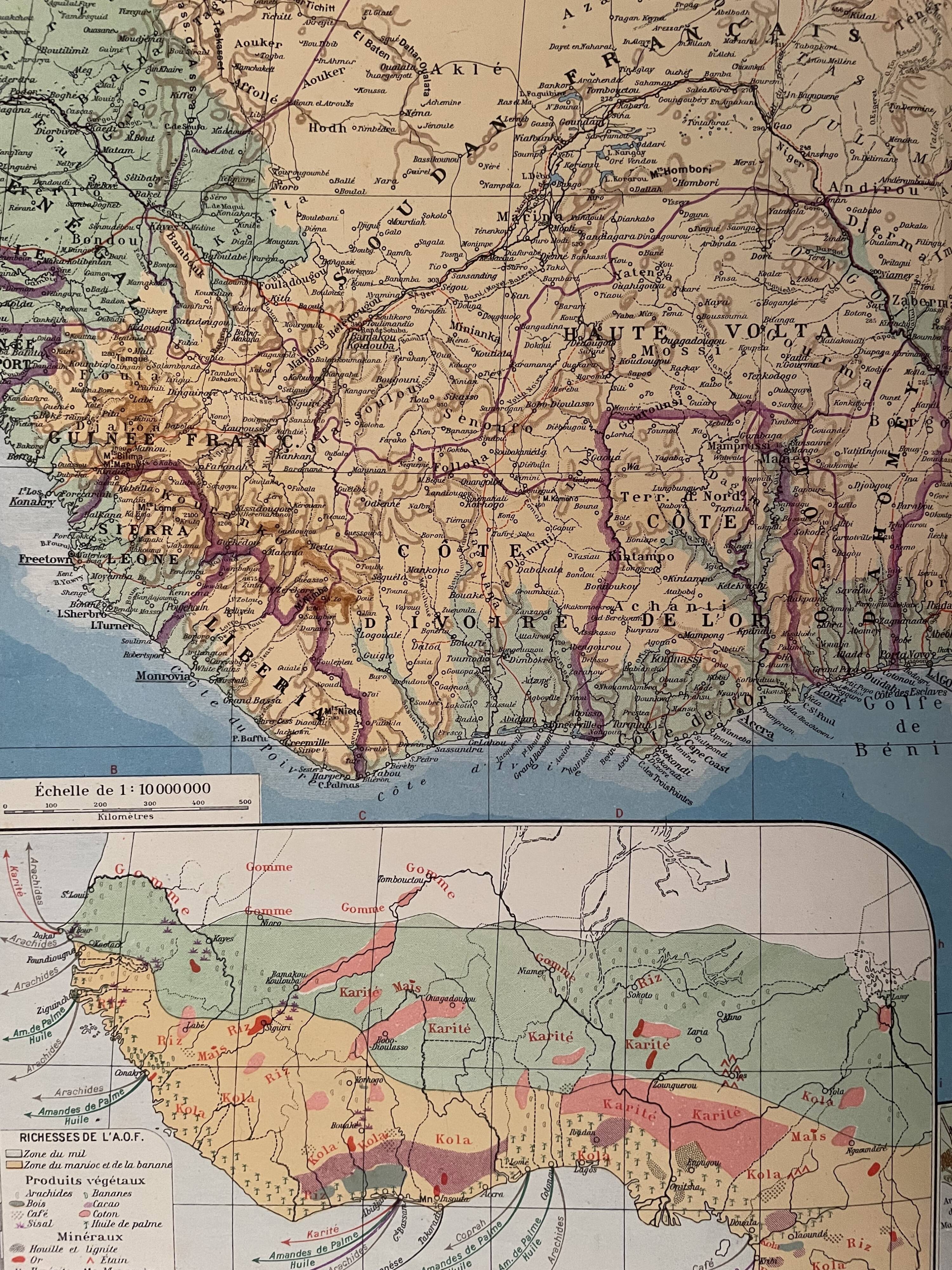 Old map of French West and Equatorial Africa - 1940
