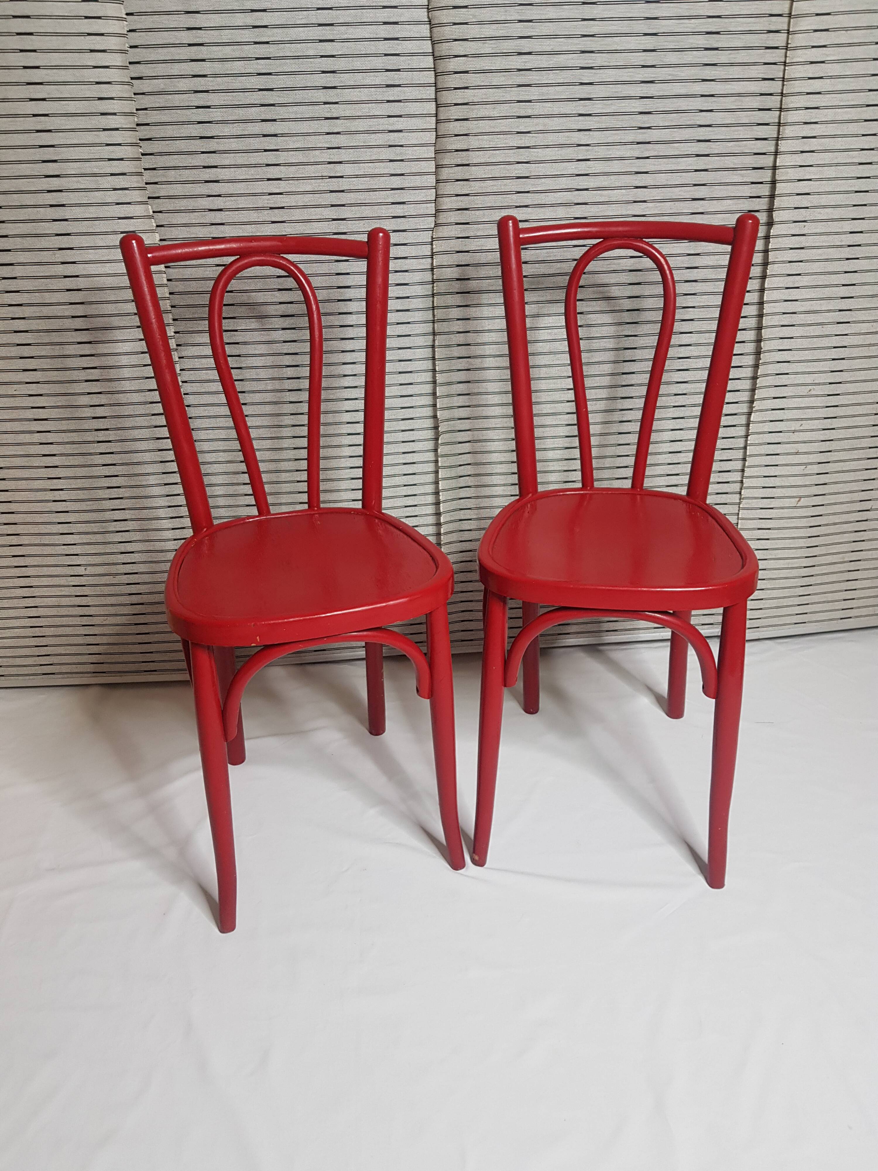 Pair of curved wooden Mahieu bistro chairs