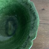 1960s Biot glazed earthenware salad bowl with XL green scalloped edges