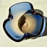 Blue and amber Murano glass ashtray/trinket dish 1960-70
