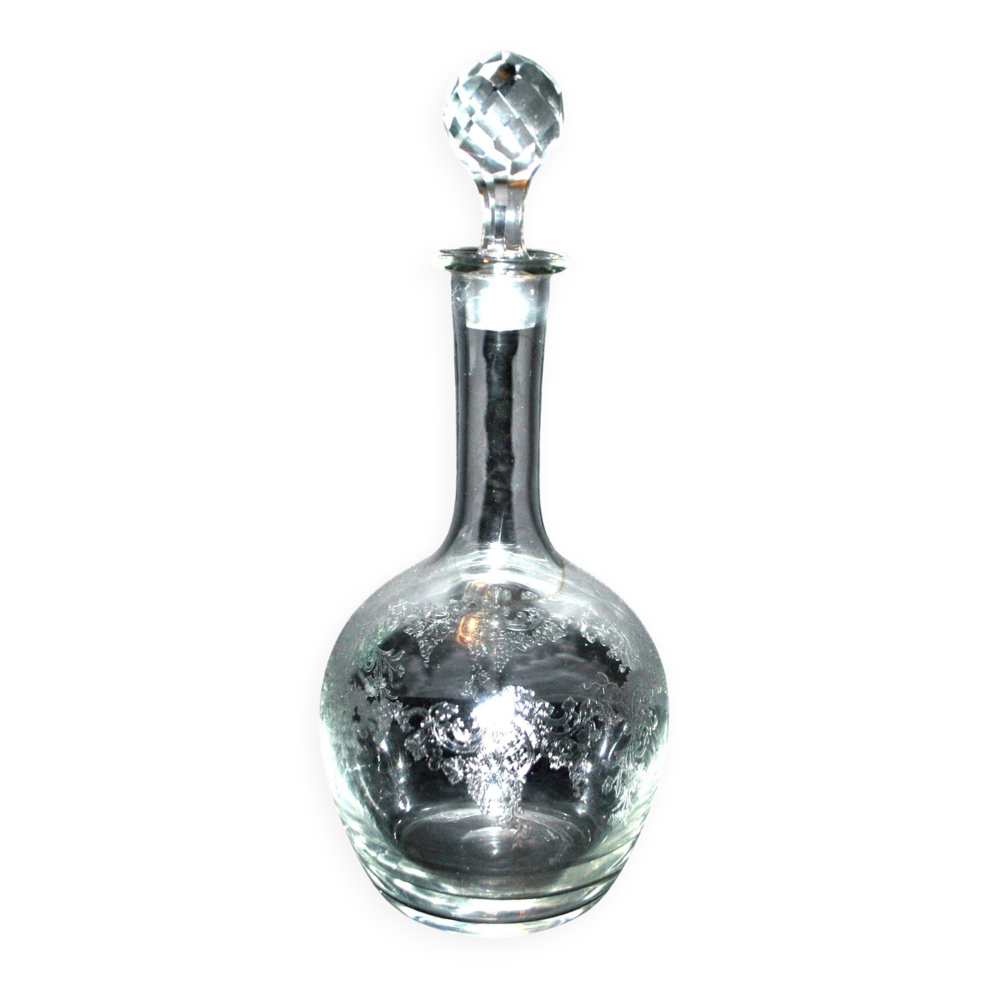 Antique Saint-Louis carafe with acid-etched rocaille and flower decoration H32cm