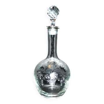 Antique Saint-Louis carafe with acid-etched rocaille and flower decoration H32cm