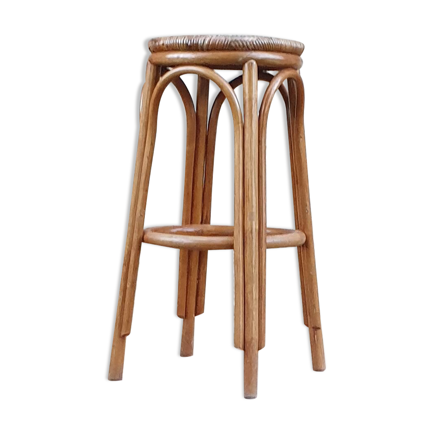 Wicker bar stool and bamboo cane